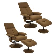 Kit 2 Poltronas de Massagem Reclinável e Giratória Arizona com Apoio de Pés Pu Caramelo G56 - Gran Belo