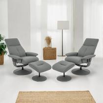 Kit 2 Poltronas de Massagem Reclinável e Giratória Detroit com Apoio de Pés Pu Cinza G56 - Laura Lar