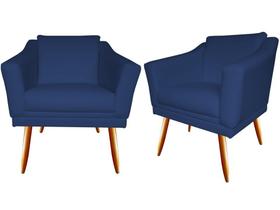Kit 2 Poltronas Decorativa Agatha Suede Azul Marinho Pés Madeira Ms Decor