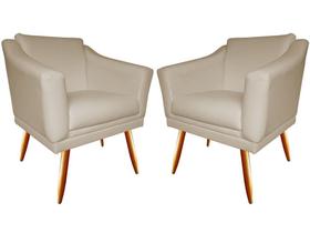 Kit 2 Poltronas Decorativa Agatha Suede Bege Pés Madeira Mz Decor