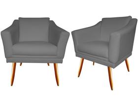 Kit 2 Poltronas Decorativa Agatha Suede Cinza Pés Madeira Ms Decor