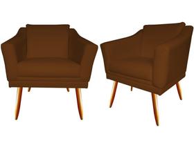 Kit 2 Poltronas Decorativa Agatha Suede Marrom Pés Madeira Ms Decor