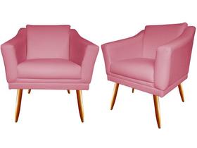 Kit 2 Poltronas Decorativa Agatha Suede Rosa Pés Madeira Ms Decor