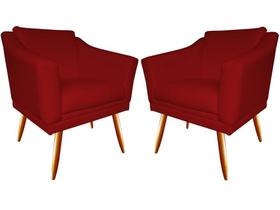 Kit 2 Poltronas Decorativa Agatha Suede Vermelho Pés Madeira Mz Decor