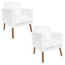 Kit 2 Poltronas Decorativa Alfa com Pés Madeira Corano Branco Kit 2 Poltronas Decorativa Alfa com Pés Madeira Corano Branco