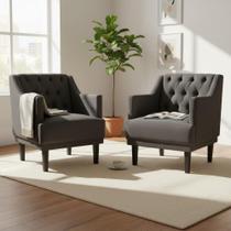 Kit 2 Poltronas Decorativa Alice Suede Preto Pés Madeira Mz Decor
