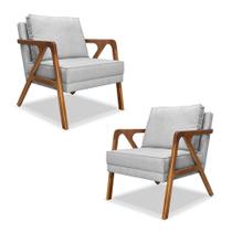 Kit 2 Poltronas Decorativa Ana para Sala de Estar Linho Cinza Claro - Montanaris Decor Kit 2 Poltronas Decorativa Ana para Sala de Estar Linho Cinza Claro - Montanaris Decor