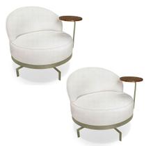Kit 2 Poltronas Decorativa Andromeda Linho Bouclê Base Giratória de Ferro - Pallazio Kit 2 Poltronas Decorativa Andromeda Linho Bouclê Base Giratória de Ferro - Pallazio