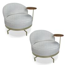 Kit 2 Poltronas Decorativa Andromeda Linho Bouclê Cinza Claro Base Giratória de Ferro - Pallazio Kit 2 Poltronas Decorativa Andromeda Linho Bouclê Cinza Claro Base Giratória de Ferro - Pallazio