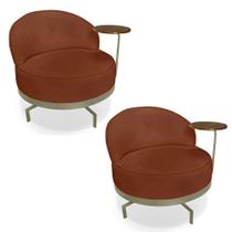 Kit 2 Poltronas Decorativa Andromeda Linho Bouclê Marrom Base Giratória de Ferro - Pallazio Kit 2 Poltronas Decorativa Andromeda Linho Bouclê Marrom Base Giratória de Ferro - Pallazio
