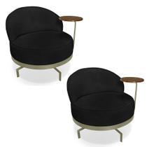 Kit 2 Poltronas Decorativa Andromeda Linho Bouclê Preto Base Giratória de Ferro - Pallazio Kit 2 Poltronas Decorativa Andromeda Linho Bouclê Preto Base Giratória de Ferro - Pallazio