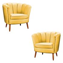 Kit 2 Poltronas Decorativa Ariel Petala com Pés de Madeira Speciale Home