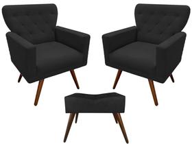 Kit 2 Poltronas Decorativa Aurora + 1 Puff Retangular Suede Preto Pés Madeira Mz Decor Kit 2 Poltronas Decorativa Aurora + 1 Puff Retangular Suede Preto Pés Madeira Mz Decor