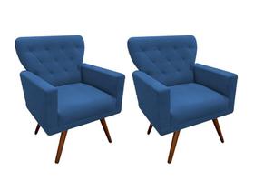 Kit 2 Poltronas Decorativa Aurora Suede Azul Pés Madeira Ms Decor Kit 2 Poltronas Decorativa Aurora Suede Azul Pés Madeira Ms Decor