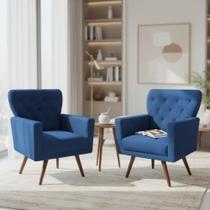 Kit 2 Poltronas Decorativa Aurora Suede Azul Pés Madeira Mz Decor Kit 2 Poltronas Decorativa Aurora Suede Azul Pés Madeira Mz Decor