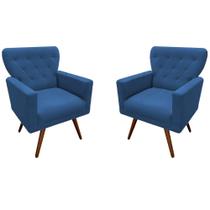 Kit 2 Poltronas Decorativa Aurora Suede Azul Pés Madeira Mz Decor