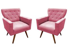 Kit 2 Poltronas Decorativa Aurora Suede Rosa Pés Madeira Mz Decor