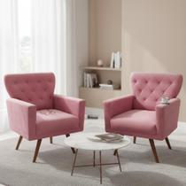 Kit 2 Poltronas Decorativa Aurora Suede Rosa Pés Madeira Mz Decor Kit 2 Poltronas Decorativa Aurora Suede Rosa Pés Madeira Mz Decor