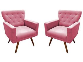 Kit 2 Poltronas Decorativa Aurora Suede Rosa Pés Madeira Mz Decor