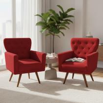 Kit 2 Poltronas Decorativa Aurora Suede Vermelho Pés Madeira Mz Decor