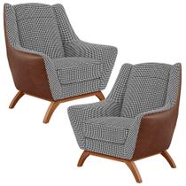 Kit 2 Poltronas Decorativa Base Em Madeira Juliet D02 material sintético Marrom B-38 Pied Poule - Lyam Decor Kit 2 Poltronas Decorativa Base Em Madeira Juliet D02 material sintético Marrom B-38 Pied Poule - Lyam Decor