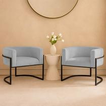 Kit 2 Poltronas Decorativa Base Industrial Preta Adila Veludo Cor: Cinza