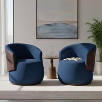 Kit 2 Poltronas Decorativa Beatriz Orgânica Composê Couro Marrom Couro Azul Marinho Mz Decor