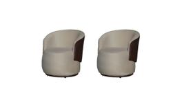 Kit 2 Poltronas Decorativa Beatriz Orgânica Composê Couro Marrom Couro Bege Ms Decor