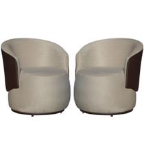 Kit 2 Poltronas Decorativa Beatriz Orgânica Composê Couro Marrom Couro Bege Mz Decor