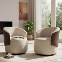 Kit 2 Poltronas Decorativa Beatriz Orgânica Composê Couro Marrom Couro Bege Mz Decor Kit 2 Poltronas Decorativa Beatriz Orgânica Composê Couro Marrom Couro Bege Mz Decor