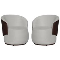 Kit 2 Poltronas Decorativa Beatriz Orgânica Composê Couro Marrom Couro Branco Mz Decor