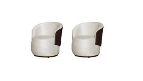 Kit 2 Poltronas Decorativa Beatriz Orgânica Composê Couro Marrom Veludo Bege Ms Decor