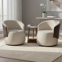 Kit 2 Poltronas Decorativa Beatriz Orgânica Composê Couro Marrom Veludo Bege Mz Decor