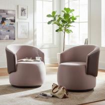 Kit 2 Poltronas Decorativa Beatriz Orgânica Composê Couro Marrom Veludo Rosê Mz Decor