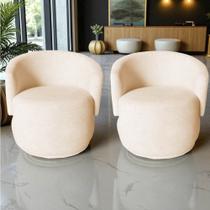 Kit 2 Poltronas Decorativa Beatriz Orgânica Couro Bege