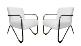 Kit 2 Poltronas Decorativa Bela Couro Branco Braço Cromado Mz Decor