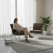 Kit 2 Poltronas Decorativa Bela Linho Marrom Braço Cromado Mz Decor