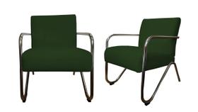 Kit 2 Poltronas Decorativa Bela Suede Verde Braço Cromado Ms Decor