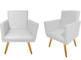 Kit 2 Poltronas Decorativa Bia Couro Branco Pés Madeira Ms Decor