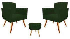 Kit 2 Poltronas Decorativa Bia + Puff Redondo Suede Verde Pés Madeira Mz Decor Kit 2 Poltronas Decorativa Bia + Puff Redondo Suede Verde Pés Madeira Mz Decor