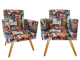 Kit 2 Poltronas Decorativa Bia Suede Coca-Cola Pés Madeira Ms Decor