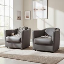 Kit 2 Poltronas Decorativa Biane Couro Cinza Pés Cromado Ms Decor Kit 2 Poltronas Decorativa Biane Couro Cinza Pés Cromado Ms Decor