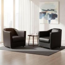 Kit 2 Poltronas Decorativa Biane Couro Preto Pés Cromado Ms Decor
