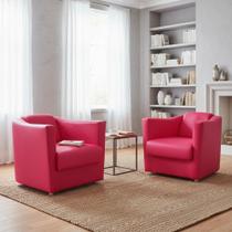 Kit 2 Poltronas Decorativa Biane Couro Rosa Pink Pés Cromado Ms Decor Kit 2 Poltronas Decorativa Biane Couro Rosa Pink Pés Cromado Ms Decor
