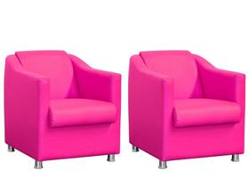Kit 2 Poltronas Decorativa Biane Couro Rosa Pink Pés Cromado Ms Decor Kit 2 Poltronas Decorativa Biane Couro Rosa Pink Pés Cromado Ms Decor