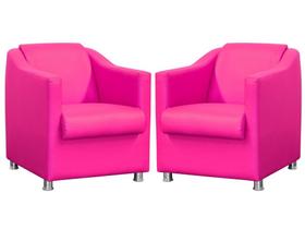 Kit 2 Poltronas Decorativa Biane Couro Rosa Pink Pés Cromado Mz Decor