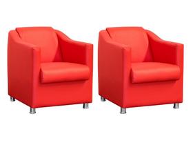 Kit 2 Poltronas Decorativa Biane Couro Vermelho Pés Cromado Ms Decor