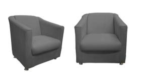 Kit 2 Poltronas Decorativa Biane Suede Cinza Pés Cromado Ms Decor