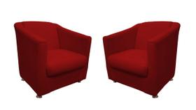 Kit 2 Poltronas Decorativa Biane Suede Vermelho Pés Cromado Mz Decor