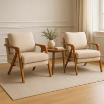 Kit 2 Poltronas Decorativa Braço de Madeira Mona